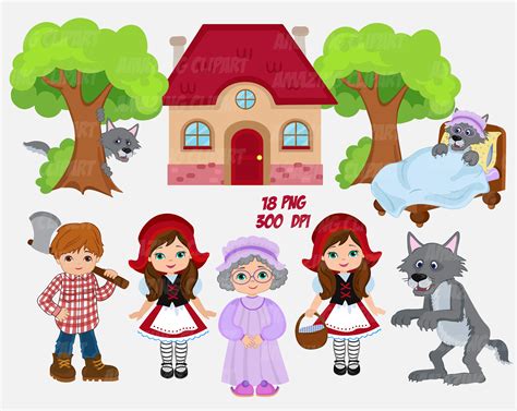Red Riding Hood Clipart Storybook Graphics Kids Story Clip Etsy