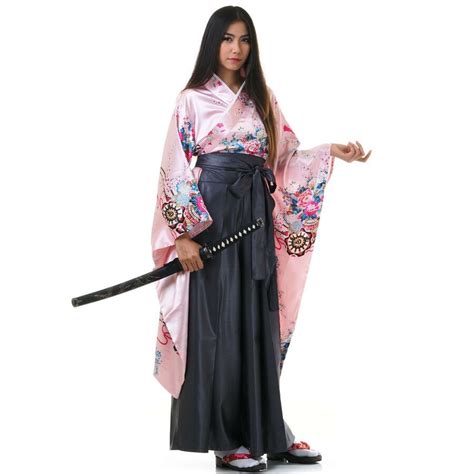 Japanese Woman Samurai Kimono Blouse Hakama Pants Robe Geisha Cosplay Costume Kimono Blouse S