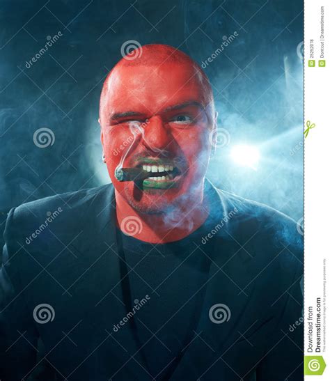 Angry Man With Red Face Smoking Cigar Stock Photo Image Of Pensive