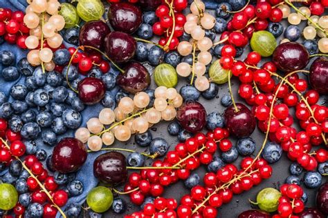 Various Summer Berries Background Top View Stock Photo Image Of Food
