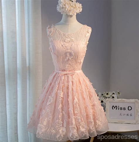 Peach Lace Short Peach Cute Homecoming Prom Dresses Affordable Short