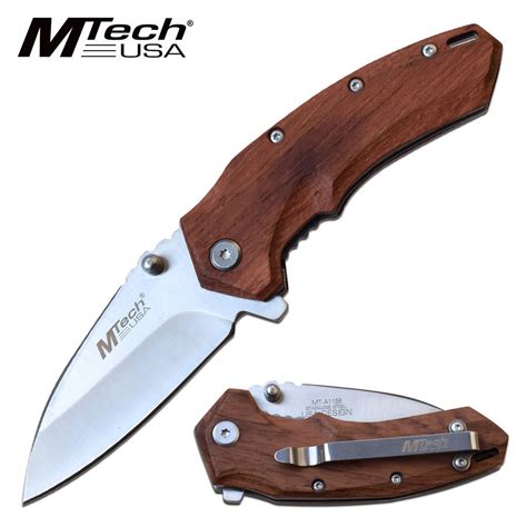 Mtech Pocket Knife Brown Pakkawood Handle Spring Assisted Kn