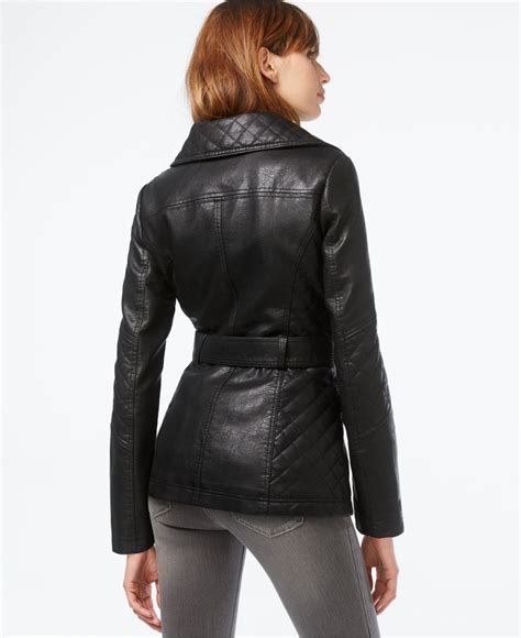 Lyst Jessica Simpson Snap Front Faux Leather Jacket In Black