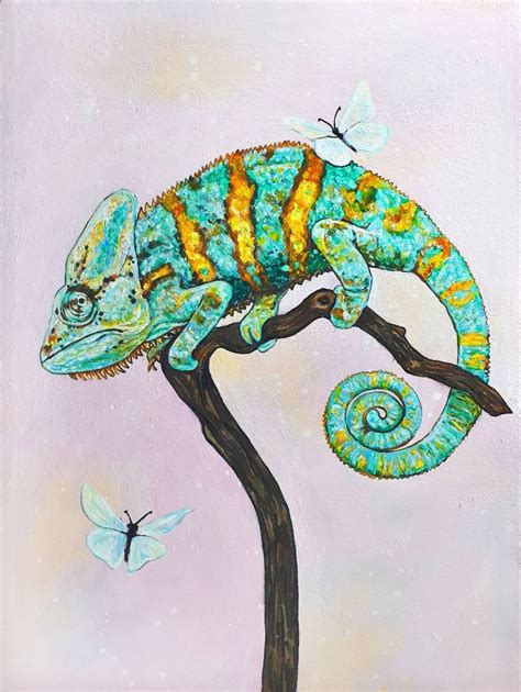 Acrylic Chameleon Painting Etsy Canada Chameleon Art Painting Art