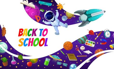 Premium Vector Education School Poster With Cartoon Space Rocket