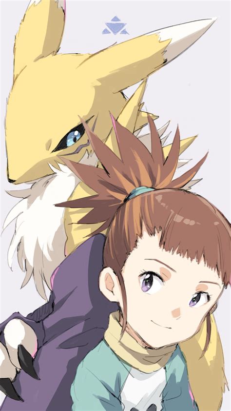 Makino Ruki Renamon Digimon Highres 2girls Black Sclera Blue Eyes