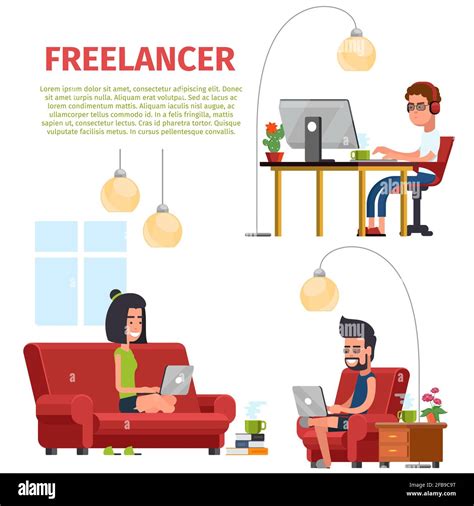 Freelance Work People Freelancer Work On Computer Illustration