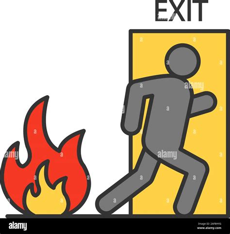 Fire Emergency Exit Door With Human Color Icon Evacuation Plan