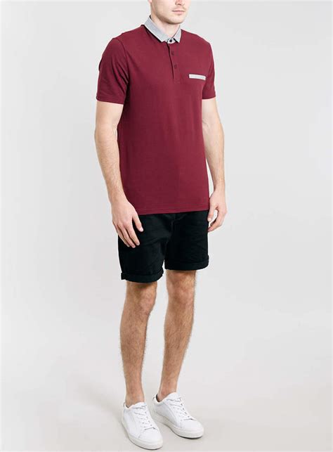 Topman Burgundy Chambray Polo Shirt 44 Topman