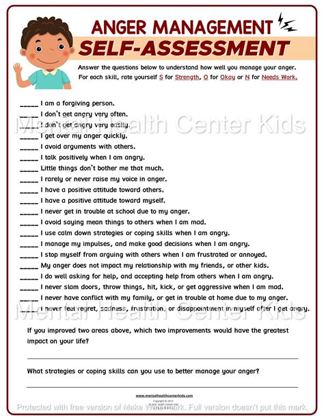 Self Assessment Test For Anger Mental Health Center Kids