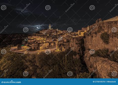 Stunning Aerial View Of The Historic Matera Skyline Illuminated By