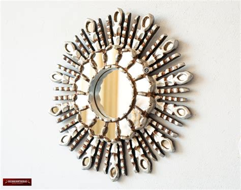 Small Round Sunburst Mirror 118 Hand Carved Wood Etsy