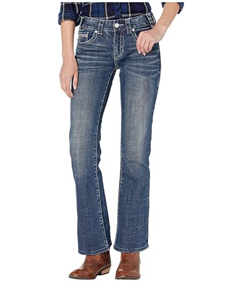 Rock And Roll Cowgirl W1 9208 Mid Rise Bootcut Jeans In Dark Vintage Wash Cowgirl Delight