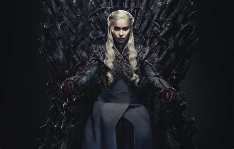 Wallpaper Emilia Clarke Daenerys Targaryen Sitting Throne Iron