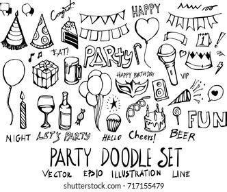 Set Party Doodle Illustration Hand Drawn Stock Vector Royalty Free Shutterstock