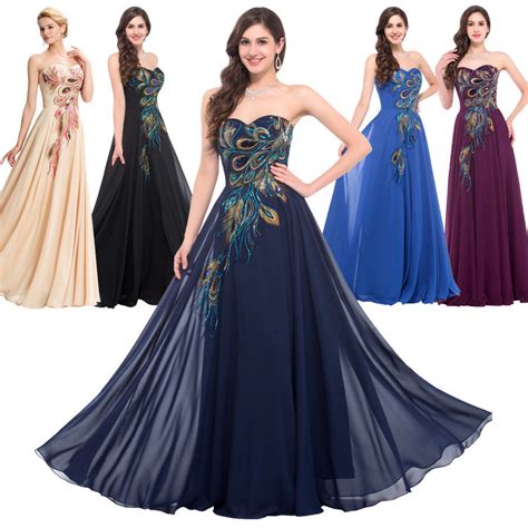 Peacock Long Formal Evening Party Ball Gown Dress Prom Bridesmaid
