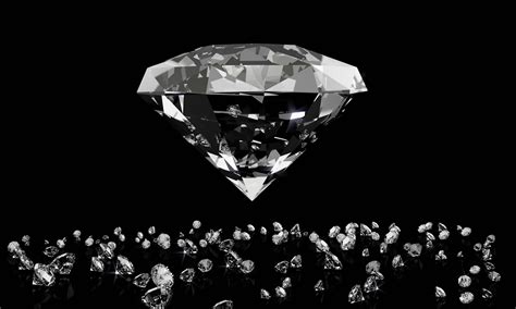 Diamonds On Black Background With Reflect On Surface 3d Rendering