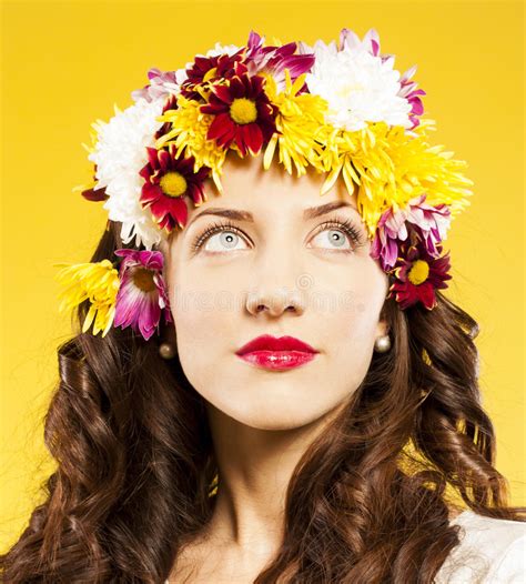 Spring Woman With Elegant Hairstyle Studio Yellow Stock Image Image