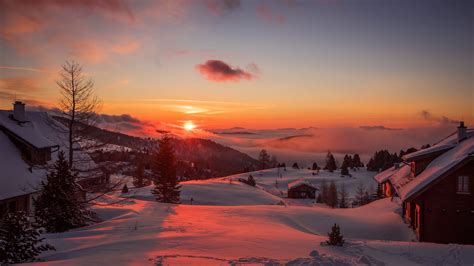 Download Wallpaper 1920x1080 Mountains Winter Sunset Trees Austria Full Hd Hdtv Fhd 1080p