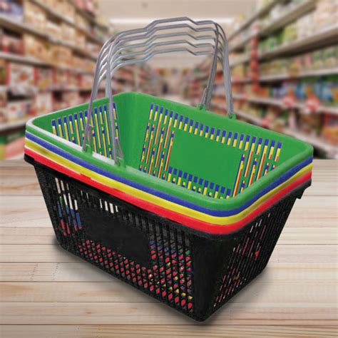 Rainbow Jumbo Plastic Shopping Baskets 12 Pack