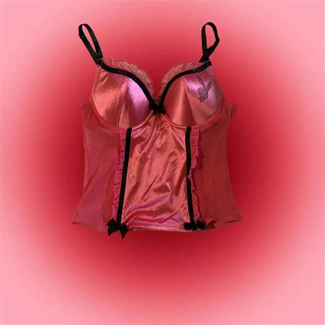 Playboy Women S Pink And Black Corset Depop