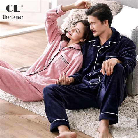 cherlemon winter couples matching pajamas men classic thick flannel fleece homewear warm soft