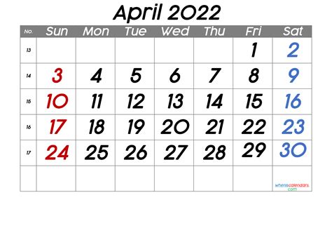 Printable April 2022 Calendar 6 Templates