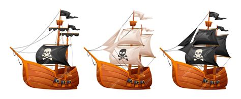Premium Vector Set Of Pirate Ship Cartoon Illustration Isolated On