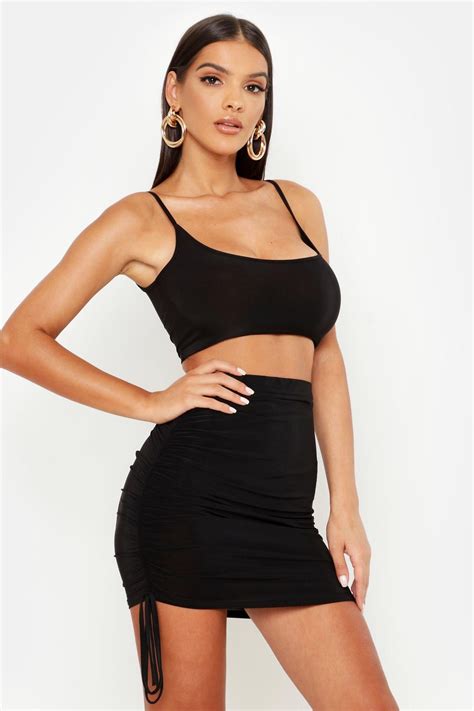 Womens Slinky Camisole And Ruche Mini Skirt Two Piece Black 8 In 2022 Mini Skirts Skirt