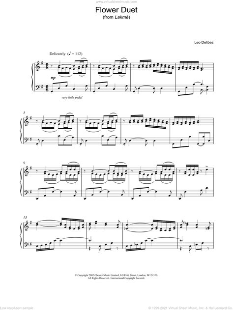 Delibes Flower Duet Intermediate Sheet Music For Piano Solo