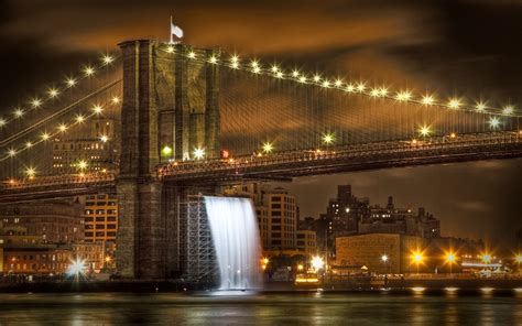 1440x900 New York Bridge Waterfall 1440x900 Wallpaper Hd City 4k
