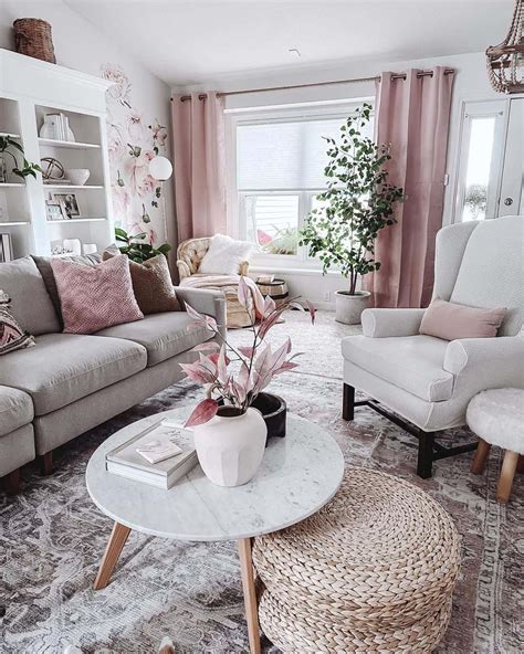 Blush Pink Living Room With Botanical Bliss Soul And Lane