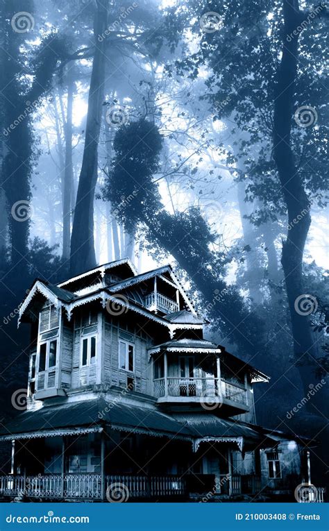 Haunted House Old Abandoned House In The Night Forest Stock Photo