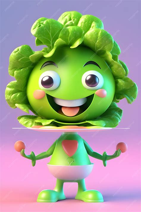Premium Ai Image A Cute Green Lettuce Character Are Smile