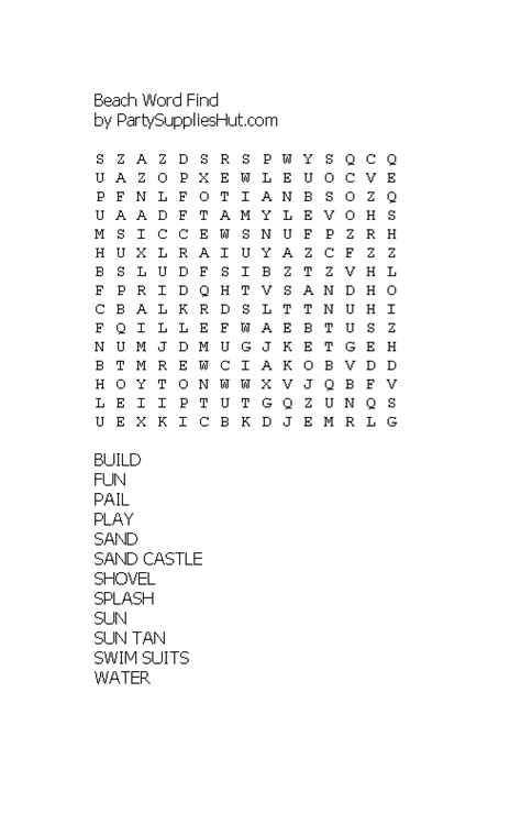 Beach Word Find Puzzle Click Image And Print From Your Browser