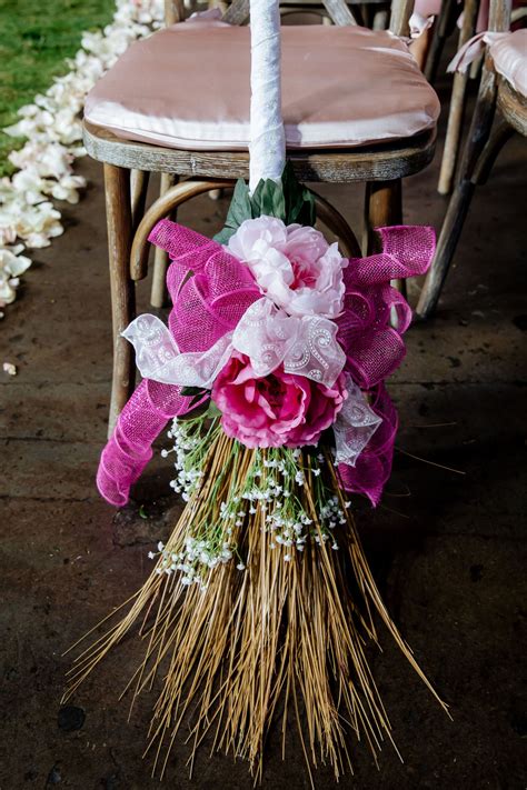 Wedding Broom With Pink Roses And Ribbons Jumping The Broom Tradition