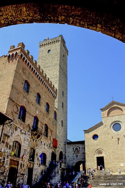 san gimignano italy palazzo comunale and torre grossa in the large square piazza duomo