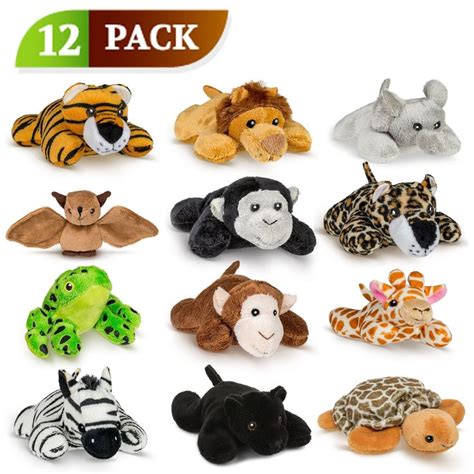 Bulk 12 Pack Jungle Safari 4 Inch Stuffed Animals Variety Of Zoo