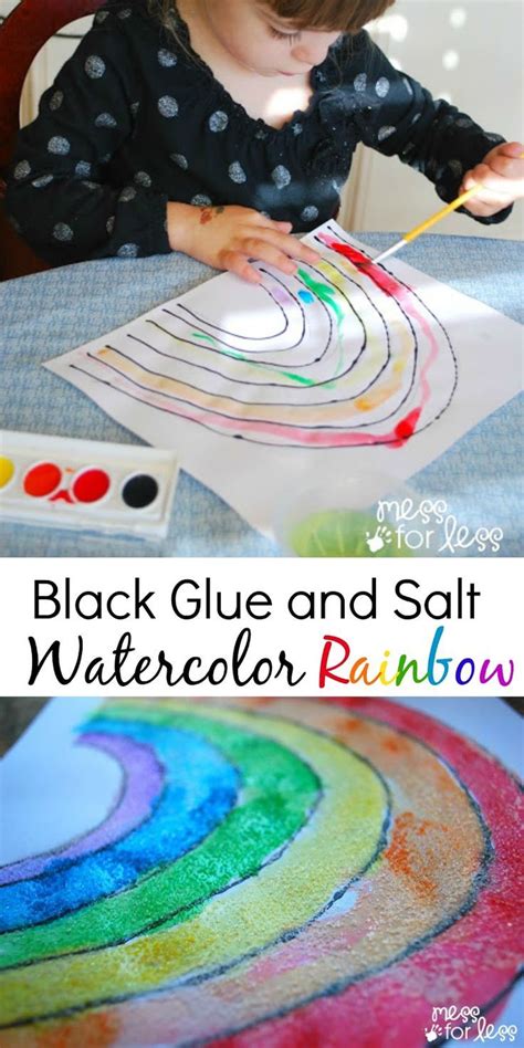 Black Glue And Salt Watercolor Rainbow Salt Painting For Preschool Rainbow Activities