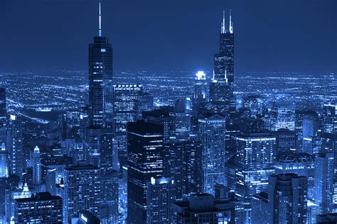 Downtown Chicago Aerial View At Night Photograph By Kubrak78 Fine
