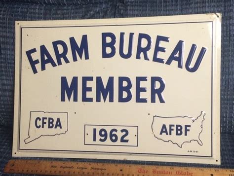 Original 1962 Connecticut Farm Bureau Member Sign Embossed Tin A M Sign Co Advertising Signs