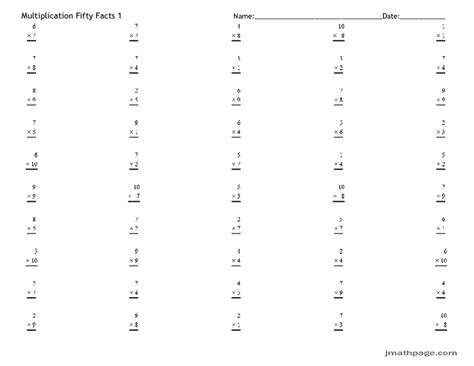 Multiplication Fifty Facts 1 Worksheet For 3rd Grade Lesson Planet