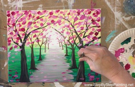How To Paint A Spring Tree Path Painting Spring Tree Tree Painting