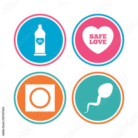 Safe Sex Love Icons Condom In Package Symbol Sperm Sign