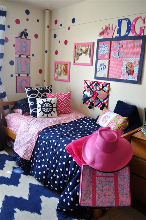 Pink And Navy Pink Dorm Rooms Pink Dorm Girls Dorm Room