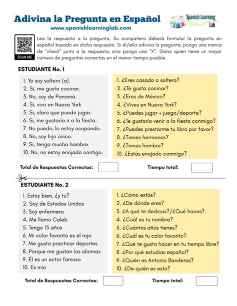 Haciendo Preguntas en Español Ejercicios PDF Spanish Learning Lab