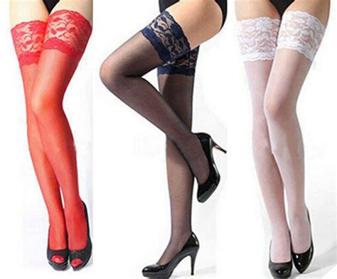 Fashion Sexy Women Sheer Lace Top Stay Up Thigh High Hold Ups Stocking Pantyhose Stockings