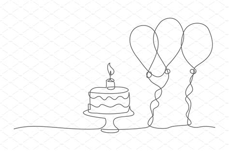 Happy Birthday One Line Drawing Vector Graphics Creative Market