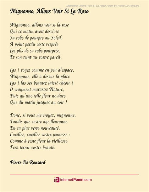 Mignonne Allons Voir Si La Rose Poem By Pierre De Ronsard