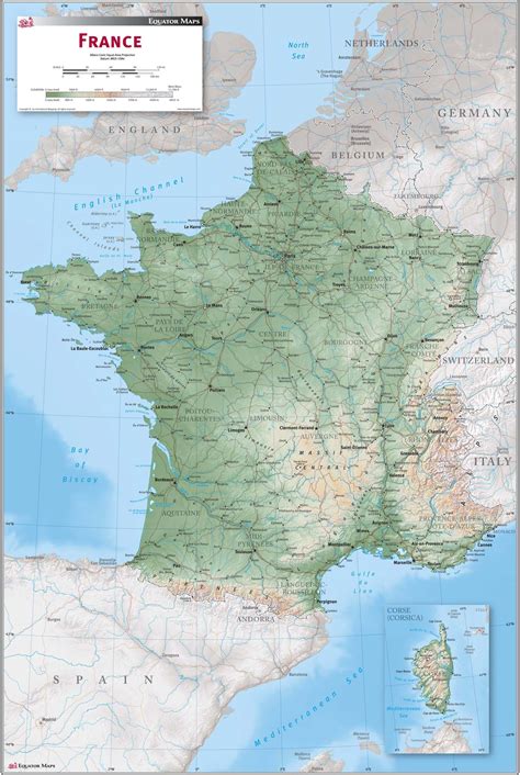 France Physical Wall Map By Equator Maps Mapsales